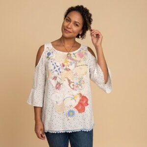 Handmade Boho Cottagecore Polka Dot Romantic Cold shoulder bell sleeve tunic XL